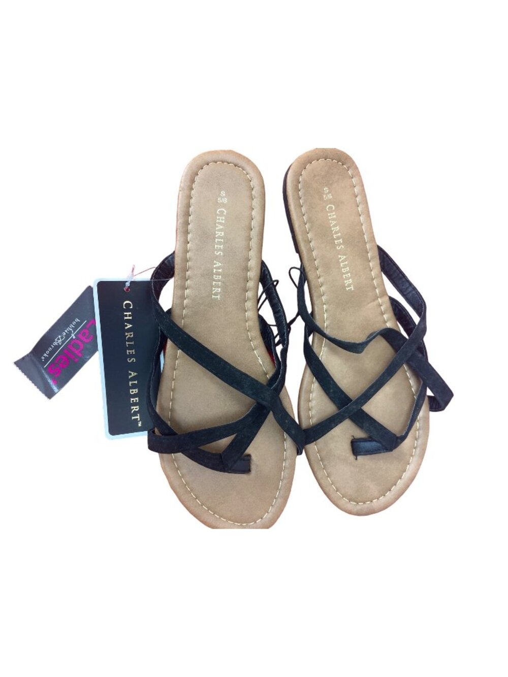 Charles Albert Ladies Black Strappy Sandals Size 5/6 With Tags
